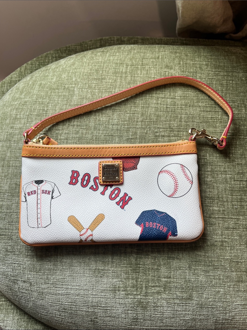 Dooney & Bourke Boston Baseball Wristlet - White with Tan Trim